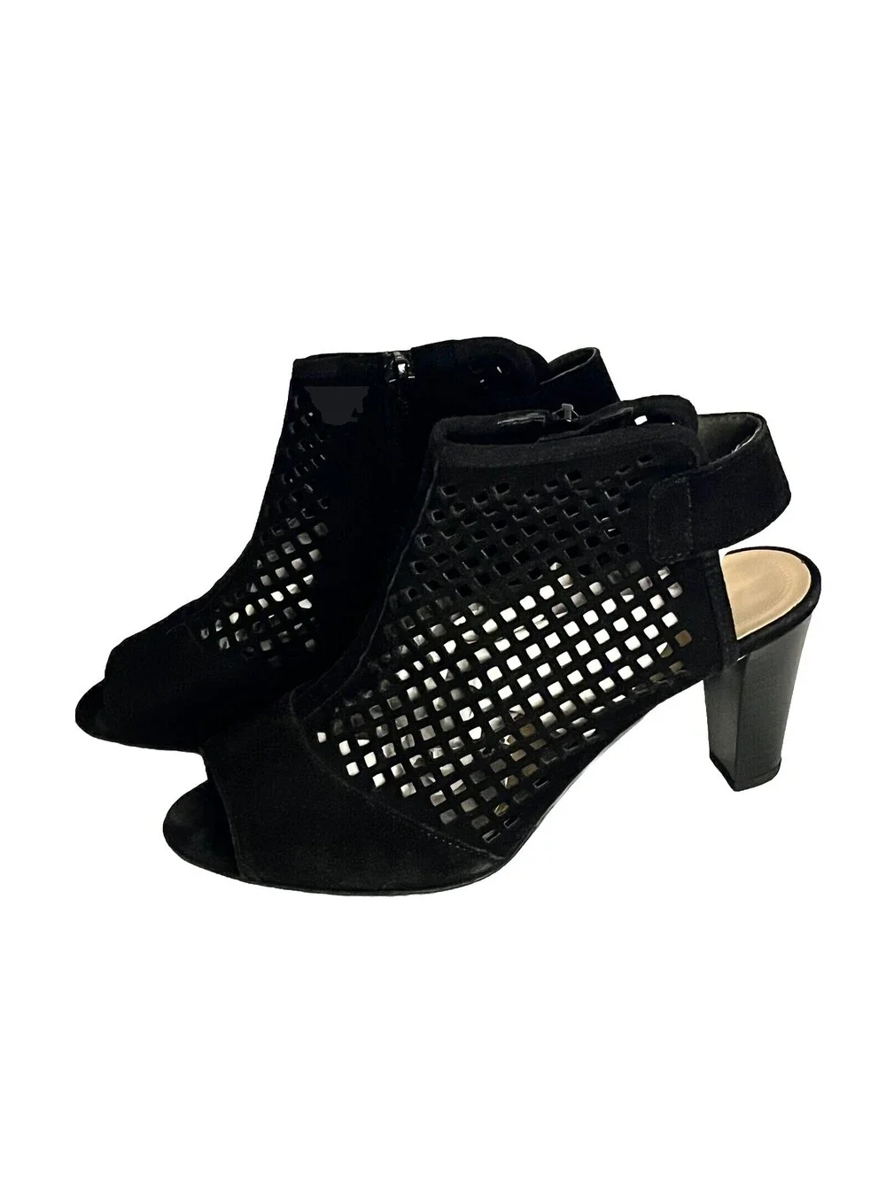 Gabor Black Suede Open Toe Pierced Leather Pump US 6.5, UK 4